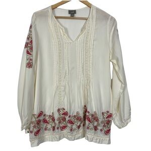 J.Jill Cream Embroidery Blouse Casual Top Size M